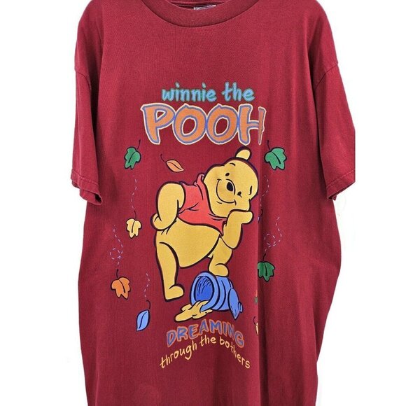 Pooh Other - Vtg Winnie the Pooh Long Sleep T Shirt One Size Fits Most Red Cotton Disney